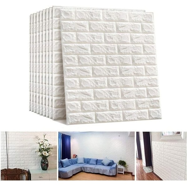 FEIXIANG PE Foam 3D Wall Tile Pattern Self-Adhesive Sticker (70x77cm, 2 Pieces, Multicolor