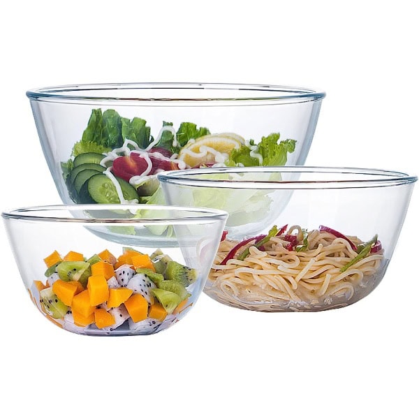 Glass Mixing Bowl Set for Kitchen,3-piece Bowl Set(1qt,2.5qt,4.2qt),High Brosilicate Salad Bowl for Kitchen Baking,Prepping,Serving and Storage,Microwave Dishwasher Oven Safe