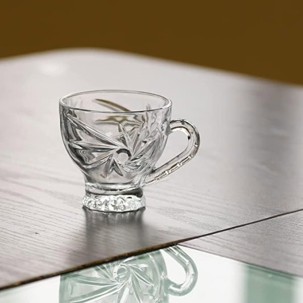 Glass Tea Cup Set/Crystal Clear Mug (6 Pieces, Transparent, 6OZ 170ml)