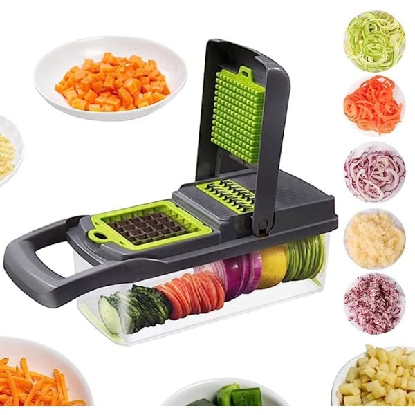 Vegetable Chopper, Pro Onion Chopper, Multifunctional Food Chopper, Kitchen Vegetable Slicer Dicer Cutter, Veggie Chopper With 8 Blades,Carrot and Garlic Chopper With Container (Grey)