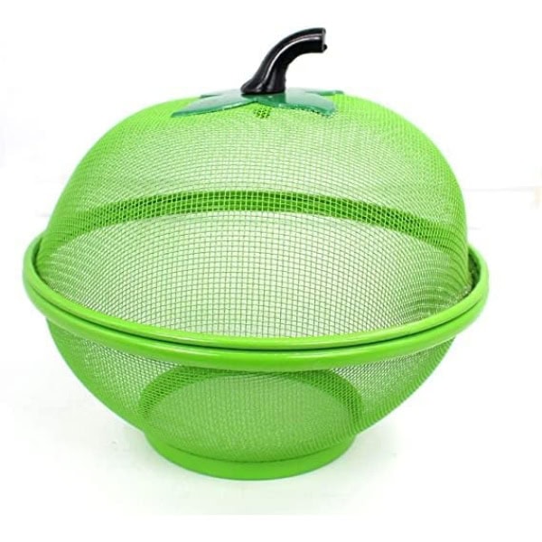 Apple-Shaped Mesh Fruit Basket - Metal Wire Mesh Holder & Strainer for Fruits & Vegetables - Large Protective Countertop Produce Cover, Keeps Flies Out - Cute & Unique Kitchen Fruit Basket(Green)