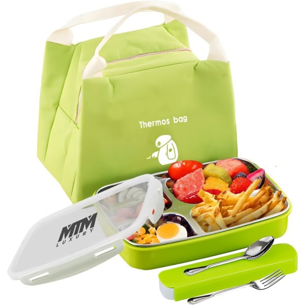 Lunch Box for Kinds, Bento Box, Leak proof Bento Box for Children and Adults, Lunch Box with Cutlery and 5 Compartments, Suitable for Microwave and Dishwasher (Green Color)