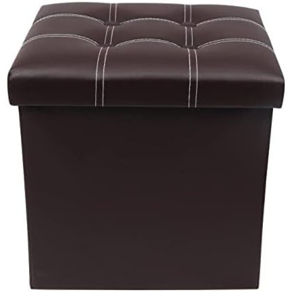 Foldable Organizer Ottomon Storage Box with Lid - Multi-Functional Collapsible Ottoman Footrest Stool - Faux Leather Cube Storage Ottoman Stool for Living Room (BROWN)