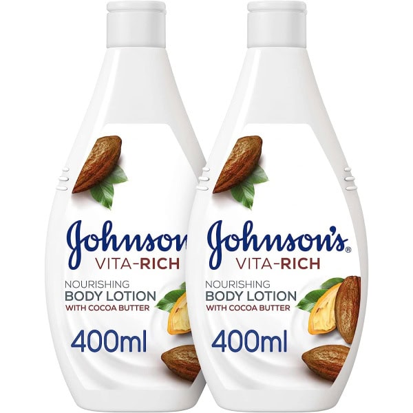 Johnson?s Vita Rich Smoothing Body Lotion, Cocoa Butter, Pack of 2x400ml, with Nourishing Shea butter, Fast Absorbing Moisture, Intense Hydration, Moisturizing Body Cream Enriched with Glycerin