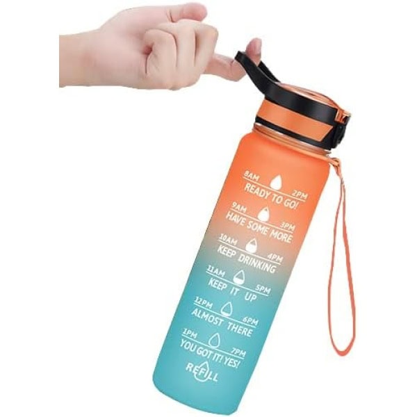 Motivational Large Water Bottle 1L Tritan Plastic Water Bottle With Time Markers, Leak Proof Water Bottle For Kids, School Water Bottles