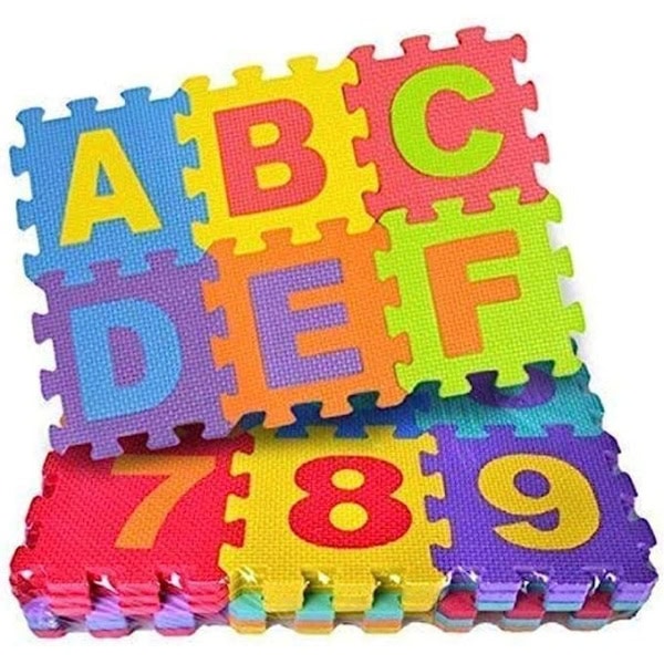 KRH Store 36 Pieces Mini Puzzle Foam Mat for Kids, Interlocking Learning Alphabet and Number Mat for Kids