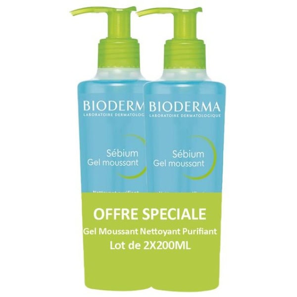 Bioderma Sebium Gel Moussant Purifying Cleanser 200ml pack of 2