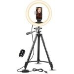 10" Selfie Ring Light with 50" Extendable Tripod Stand & Phone Holder for Live Stream/Makeup/YouTube Video