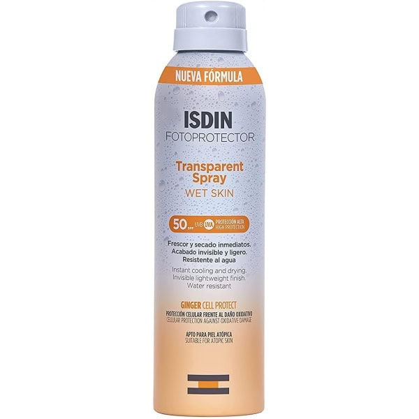 Isdin Fotoprotector Transparent Spray Spf 50 (250Ml) | Wet Skin Sunscreen | Effective On Wet Skin | Instant Cooling And Drying Spray