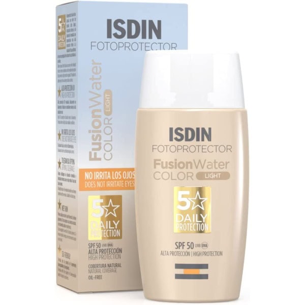 Isdin Fusion Water Color Spf 50 (Light) 50Ml, Tinted Daily Facial Sun Cream, Ultra-Light Texture