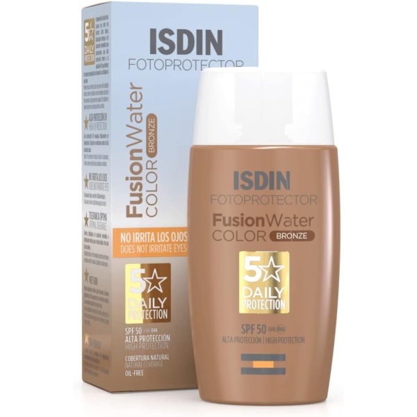 Isdin Fusion Water Color Spf 50 (Bronze) 50Ml, Tinted Daily Facial Sun Cream, Ultra-Light Texture