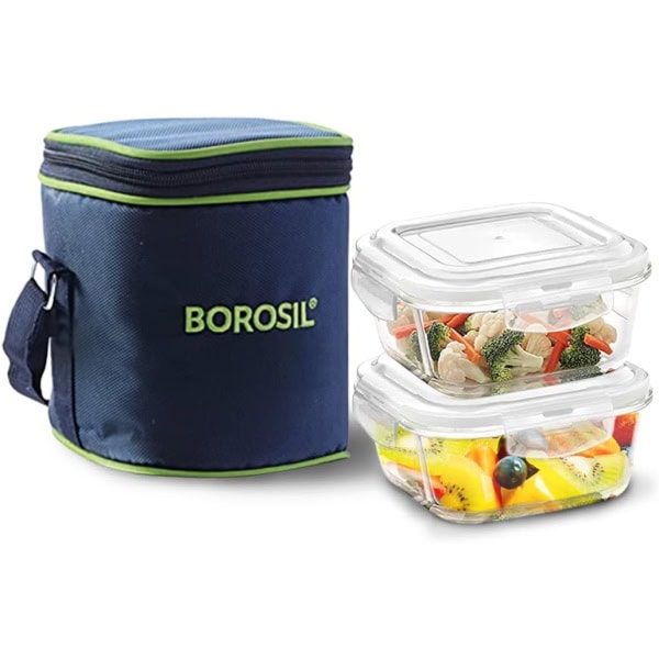 Borosil Glass Tiffin Set, 320ml, Set of 2, Clear