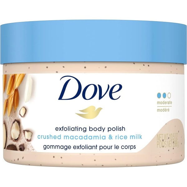 Dove Exfoliating Body Polish Scrub Reveals Visibly Smoother Skin Macadamia and Rice Milk Body Scrub That Nourishes Skin 10.5 oz