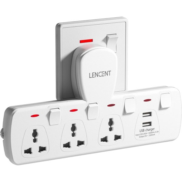 LENCENT Multi Plug Extension Socket with USB, 3 Way Electrical Outlet Extender with 2 USB Plug