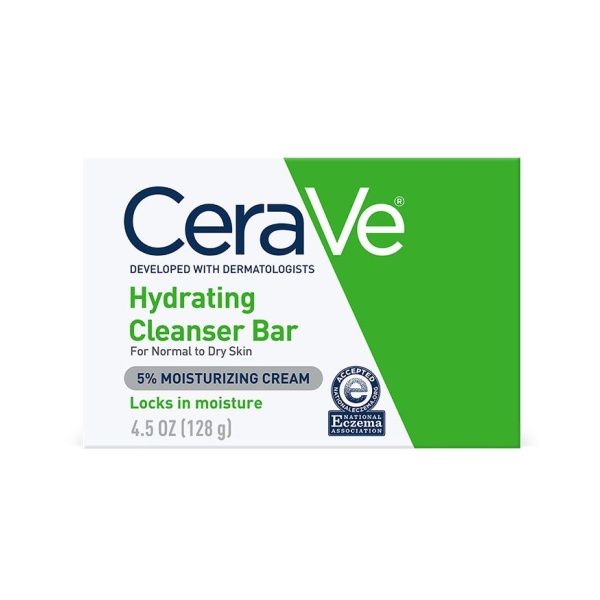 CeraVe Hydrating Cleanser Bar | Soap-Free Body and Facial Cleanser with 5% Moisturizing Cream | Fragrance-Free | Single Bar, 4.5 Ounce