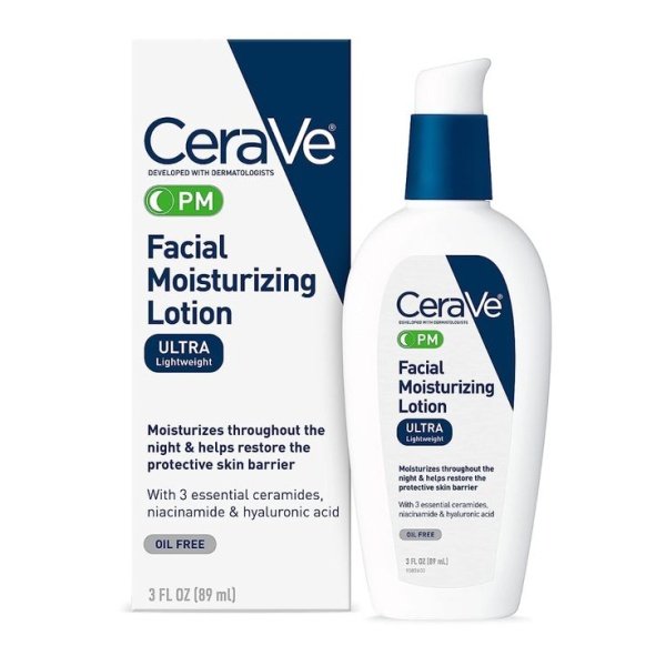 CeraVe PM Facial Moisturizing Lotion | Night Face Moisturizer for Normal to Dry Skin with Hyaluronic acid, Niacinamide and Ceramides