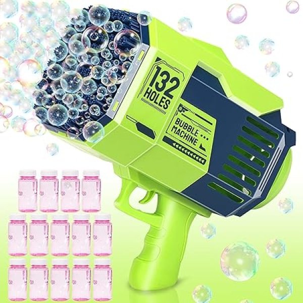 Bubble Gun Upgraded 132-hole Bubble Machine Gun with Color Light Bazooka Bubble Machine Suitable for Children Adults Indoor and Outdoor Birthday Wedding Party Events