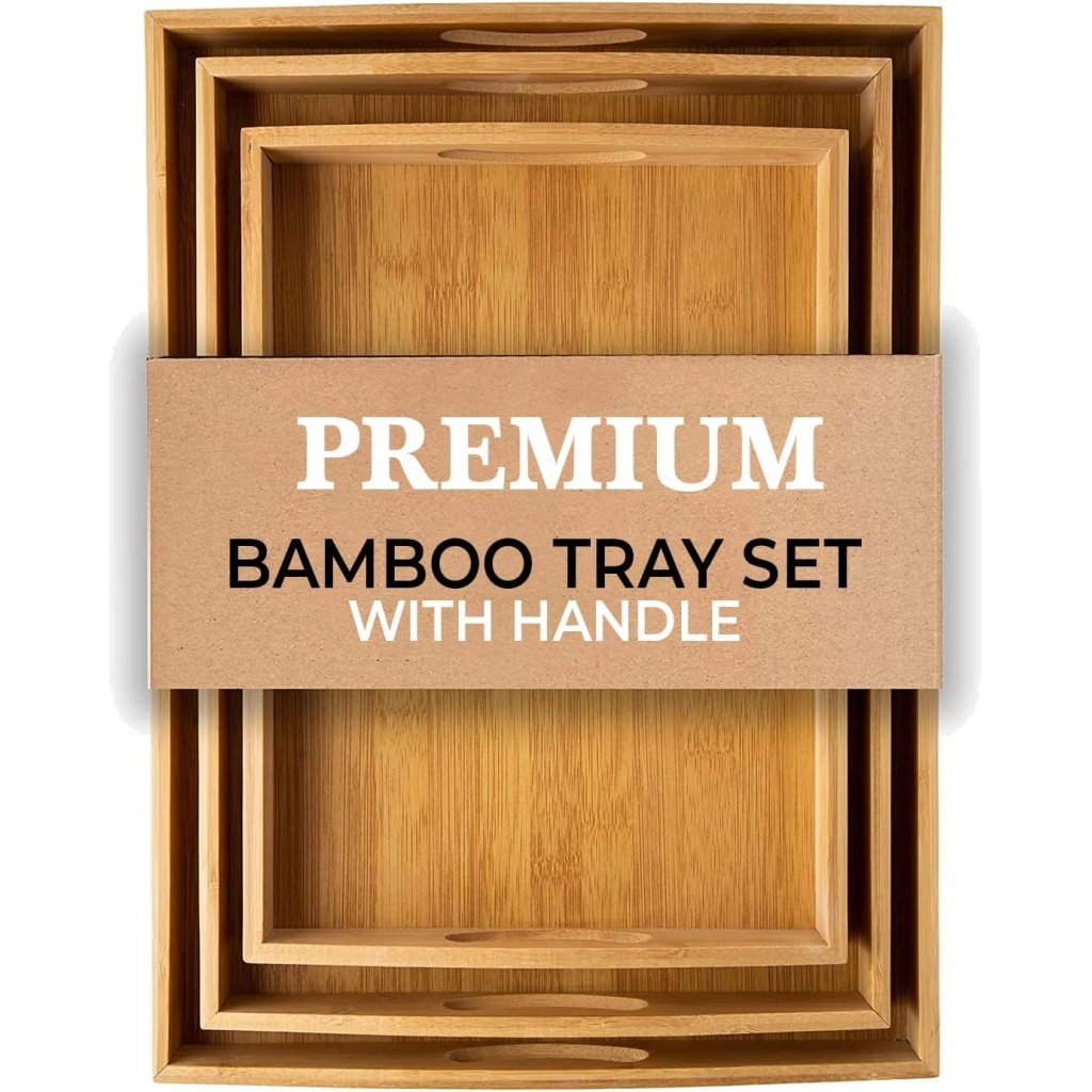 Bamboo Wooden Serving Trays, 3-Pack