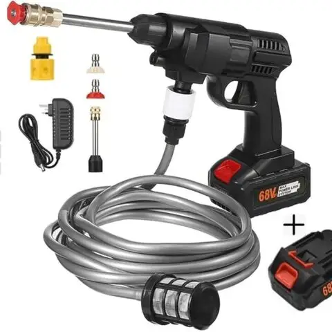 AMAM 68V Portable Battery, Car Wash, Cordless Gun for Home Use for Effective Cleaning of Bikes, Motorcycles, Cars, Floors, Driveways, Gardens With Two Battery, Black