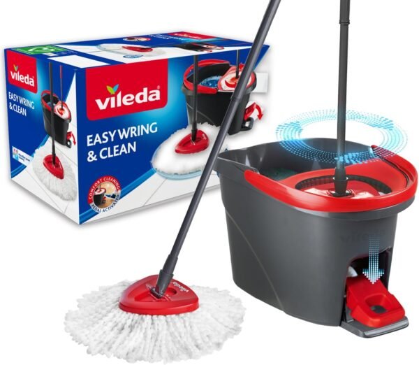 Vileda Easy Wring & Clean spin mop & bucket set with foot pedal  | Turbo Refill 100% Microfibre mop head |