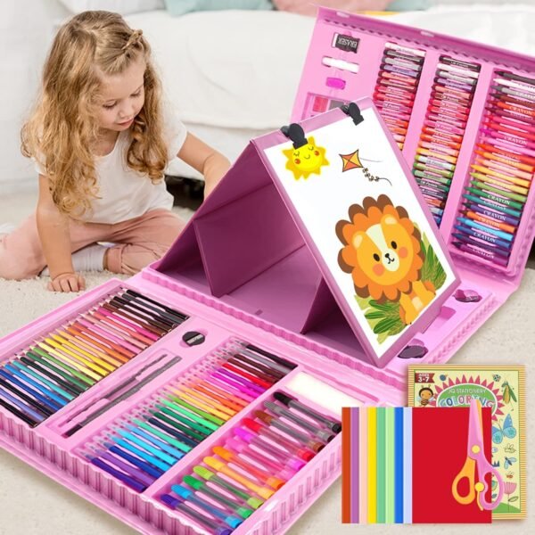 208 PCS Art Supplies,Drawing Art Kit for Kids Girls Boys Teens Artist, Art Set Case with Trifold Easel, Includes Oil Pastels, Crayons, Colored Pencils, Coloring Book, Scissors, Origami Paper 40 Sheets