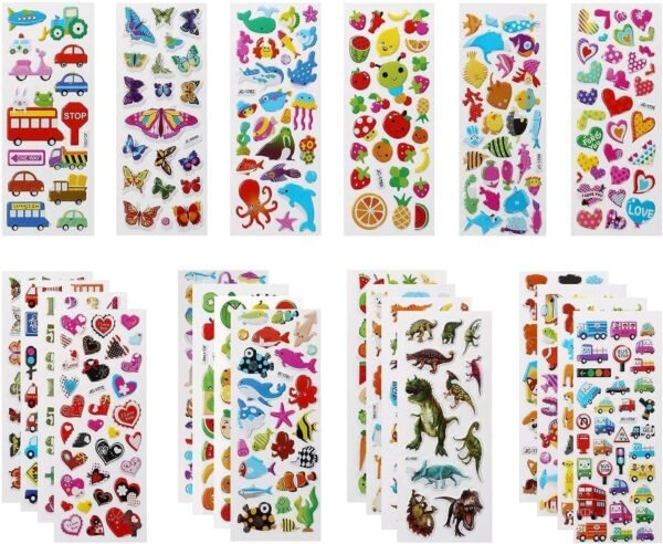 3D Stickers for Kids Puffy Stickers 550+ Children Stickers 22 Variety Sheets for Rewarding Gifts Scrapbooking Including Animals, Fish, Dinosaurs, Numbers, Fruits, Trucks, Butterfly and More