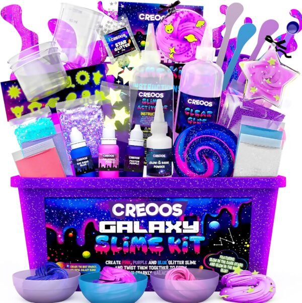 Galaxy Slime Kit Glow in the Dark Slime Making Kits 31 Accessories Make Your Own Slime Set Toys for Girls Boys Birthday Gift Toy for Kids DIY Fluffy Clay Cloud Foam Squish Glitter Arts Crafts