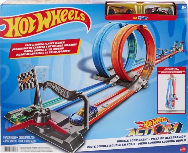 Hot Wheels Double Loop Dash and 2 1:64 Scale Toy Cars Ages 5 to 10