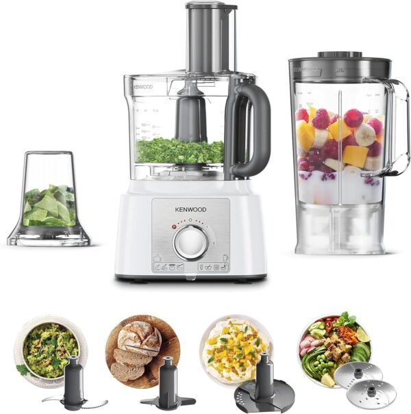 Kenwood Food Processor 1000W Multi-Functional With 3L Bowl, 2 Stainless Steel Disks, Blender, Grinder Mill, Whisk, Dough Maker Fdp65.400Wh White