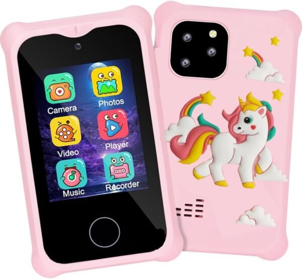 Kids Smart Phone Toys for Girls Ages 3~7 with Dual Camera Touchscreen Toddler Phone Toys with Learning Games MP3 Music Player for Birthday Gifts for 3 4 5 6 7 Years Old, 32GB SD Card (Pink)