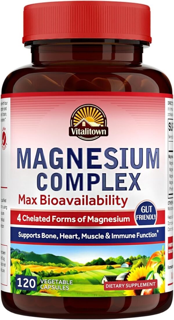 Magnesium Complex, Magnesium Glycinate, Malate, Taurate & Citrate, Chelated Forms, High Absorption, Bone, Heart, Muscle, Immune, Energy, Sleep & Digestion, Non-GMO