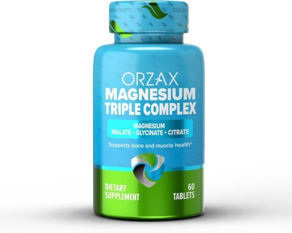 Magnesium Glycinate, Citrate, Malate - 200 mg of Triple Complex Magnesium for Muscles & Energy for Women and Men - Gluten & Dairy Free, Halal (60 Tablets)