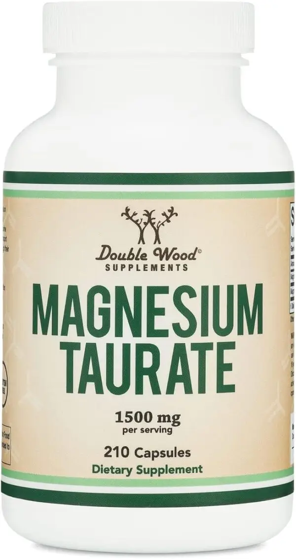 Double Wood Supplements Magnesium Taurate Supplement For Sleep, Calming, and Cardiovascular Support (1500mg, 210 Vegan Capsules) Made in USA