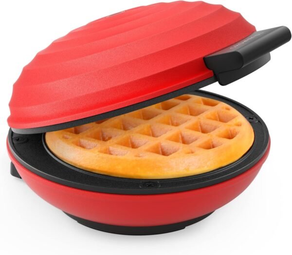 Mini Waffle Maker Machine, 4 Inch Chaffle Maker with Compact Design, Easy to Clean, Non-Stick Surface, Recipe Guide Included, Perfect for Breakfast, Dessert, Sandwich, or Other Snacks, Red