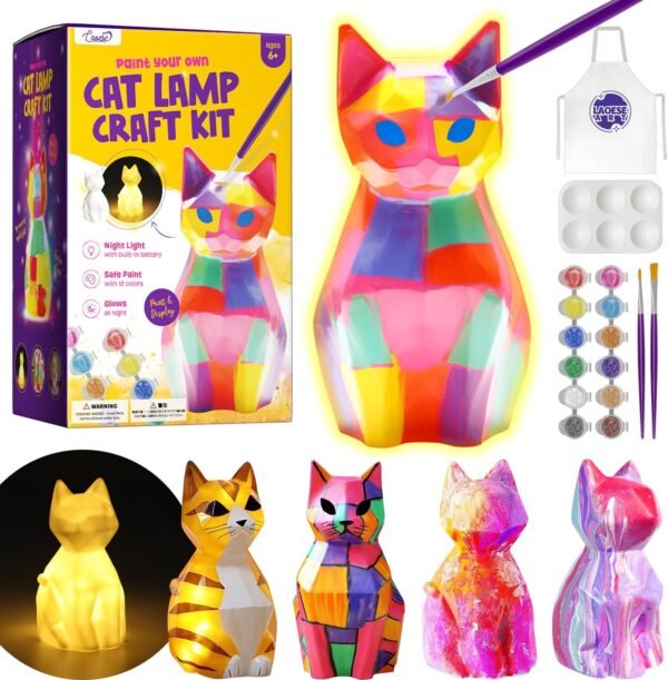 Paint Own Cat Lamp Kit, Cute Cat Gift for Girl, Art Supplies Arts & Crafts Kit, Arts and Crafts for Girl Kids Ages 8-12, Toys for Girls Boy, Idea Birthday Gift Ages 3 4 5 6 7 8 9 10 11 12+