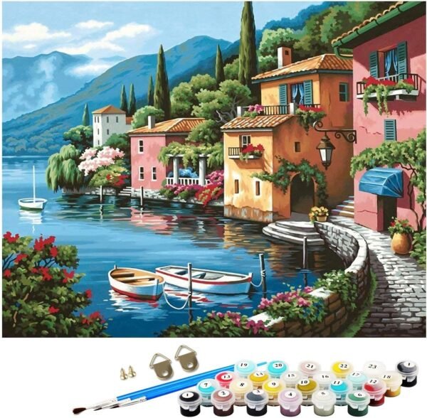 Painting by Number Kits for Adult DIY Canvas Oil Painting Kit for Kids or Beginner with Paint brushes Acrylic Pigment Drawing Paintwork 16x20inch Without Frame (Sea view)