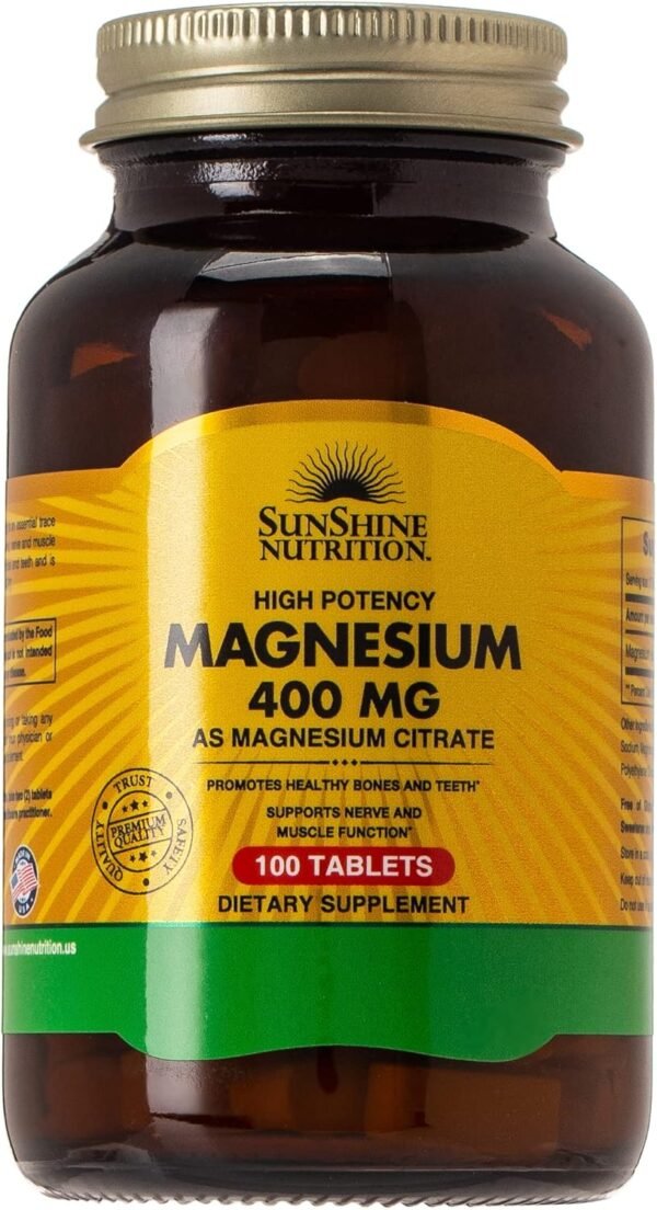 Sunshine Nutrition 400 Mg Magnesium Citrate 100 Tablets | Promotes Healthy Bone & Teeth