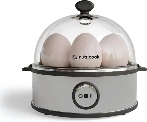 NutriCook Rapid Egg Cooker 7 Egg Capacity Electric Egg Cooker for Boiled Eggs, Poached Eggs, Scrambled Eggs, or Omelettes with Auto Shut Off Feature - Silver