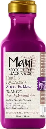 Maui Moisture Heal & Hydrate + Shea Butter Shampoo, 13 Ounce, Sulfate Free Shampoo With Shea Butter And Coconut Oil, For Softer Feeling Hair With Less Visible Split Ends