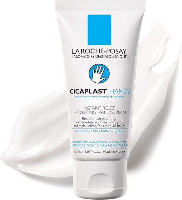 La Roche-Posay Cicaplast Hand Cream, Instant Relief Moisturizing Hand Lotion for Dry Hands, Fragrance Free, 1.69 fl. oz.