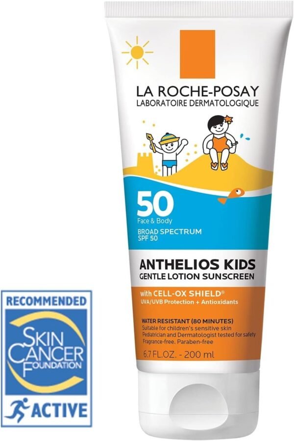 La Roche-Posay Roche Posay Anthelios Kids Gentle Lotion Sunscreen SPF 50, Kids Sunscreen for Face and Body, Oxybenzone Free, Pediatrician and Dermatologist Tested