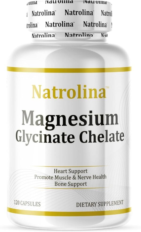 Natrolina Magnesium Glycinate Chelate 200mg 120 Capsules Supports Heart & Bones Promotes Muscle & Nerve Health | Gluten Free, Non-GMO Magnesium Supplement for Anxiety, Muscle Cramp & Stress Relief