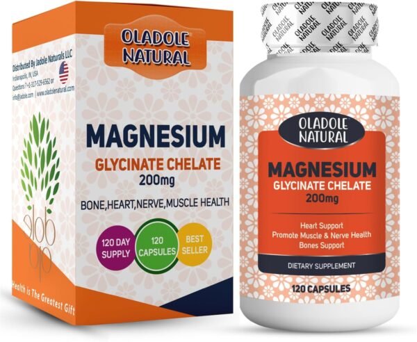 Oladole Natural Magnesium Glycinate Chelate Capsules | Stress, Relaxation, Sleep Support, Muscle Cramps, Joint, Bone, High Absorption, Non-GMO Gluten-Free | 3 Months Supply