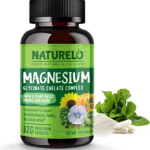 NATURELO Magnesium Glycinate Chelate Complex - 200 mg Magnesium with Organic Vegetables to Support Sleep, Calm, Muscle Cramp & Stress Relief – Gluten Free, Non GMO - 120 Capsules