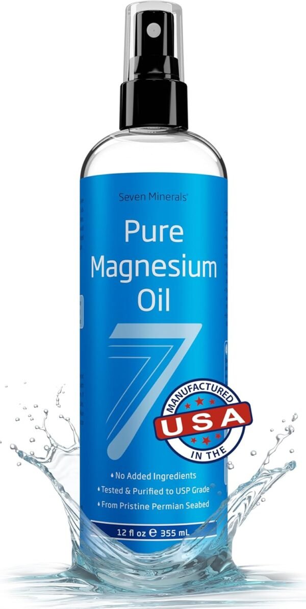 Seven Minerals Pure Magnesium Oil Spray - Big 12 oz (Lasts 24 Months) - USP Grade Magnesium Spray, No Unhealthy Trace Minerals - from Ancient Underground Permian Seabed in USA, Free eBook Included