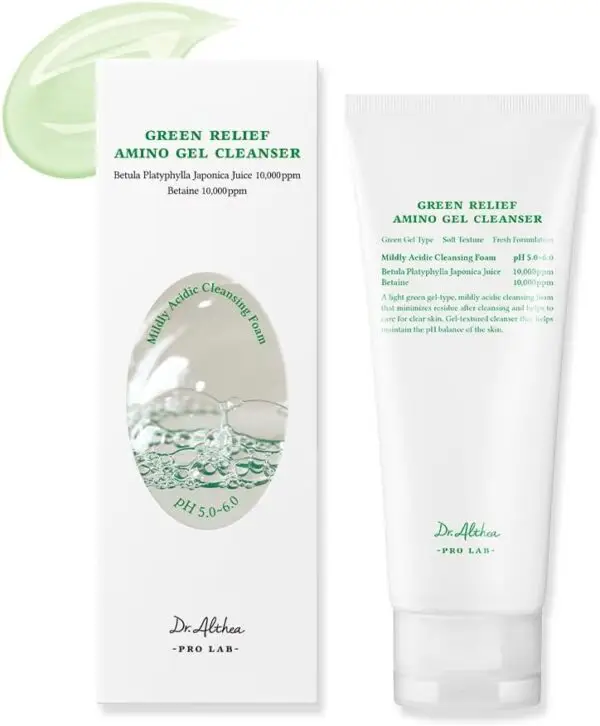 Dr.Althea Green Relief Amino Gel Cleanser | Lightweight & Hydrating Makeup Remover | Daily Face Wash with Hyaluronic Acid | Korean Vegan Skincare for All Skin Types | 3.38 Fl Oz