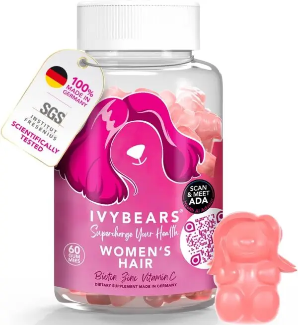 IVYBEARS® High-Dose Biotin – Accelerates Hair Growth – Gummy Bears – Hair Vitamins [FRESENIUS APPROVED] – Biotin Zinc Selenium – Dietary Supplement – Vegan – Made in Germany – For Women