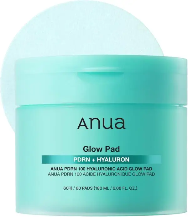 Anua PDRN 100 Hyaluronic Acid Glow Pad, Glowing Korean Face Care for Daily Skin Care and Makeup Preparation, Double-Sided Toner Pad for Radiant Skin and Deep Hydration (180