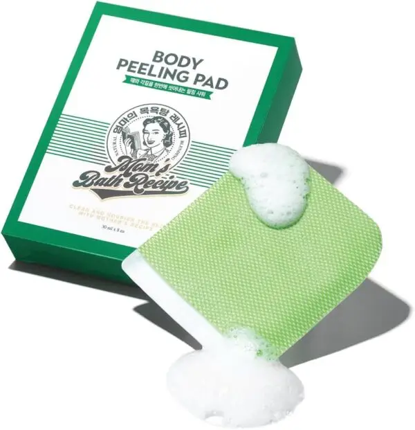Mom's Bath Recipe Body Peeling Pad Original, All in One Bubble Body Wash & Scrub Gloves with Honey & Yogurt, Exfoliating Mitts for Dead Skin Cells, Skin Retexturizing Pads, 8 Sheets