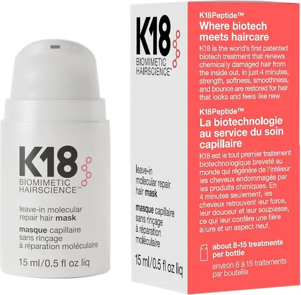 K18 Leave-In Molecular Repair Hair Mask, 15ml